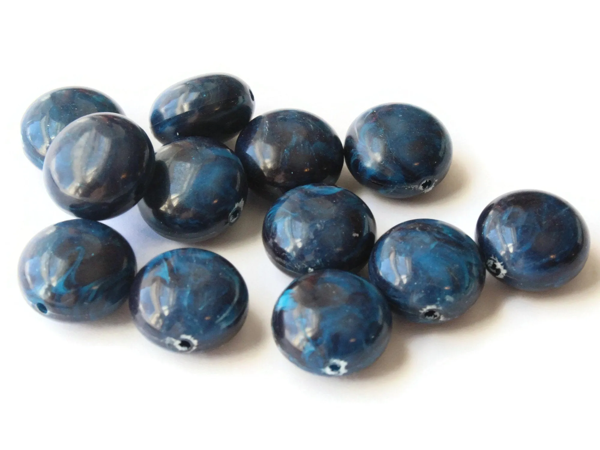 12 18mm Blue Vintage Plastic Puffed Coin Beads