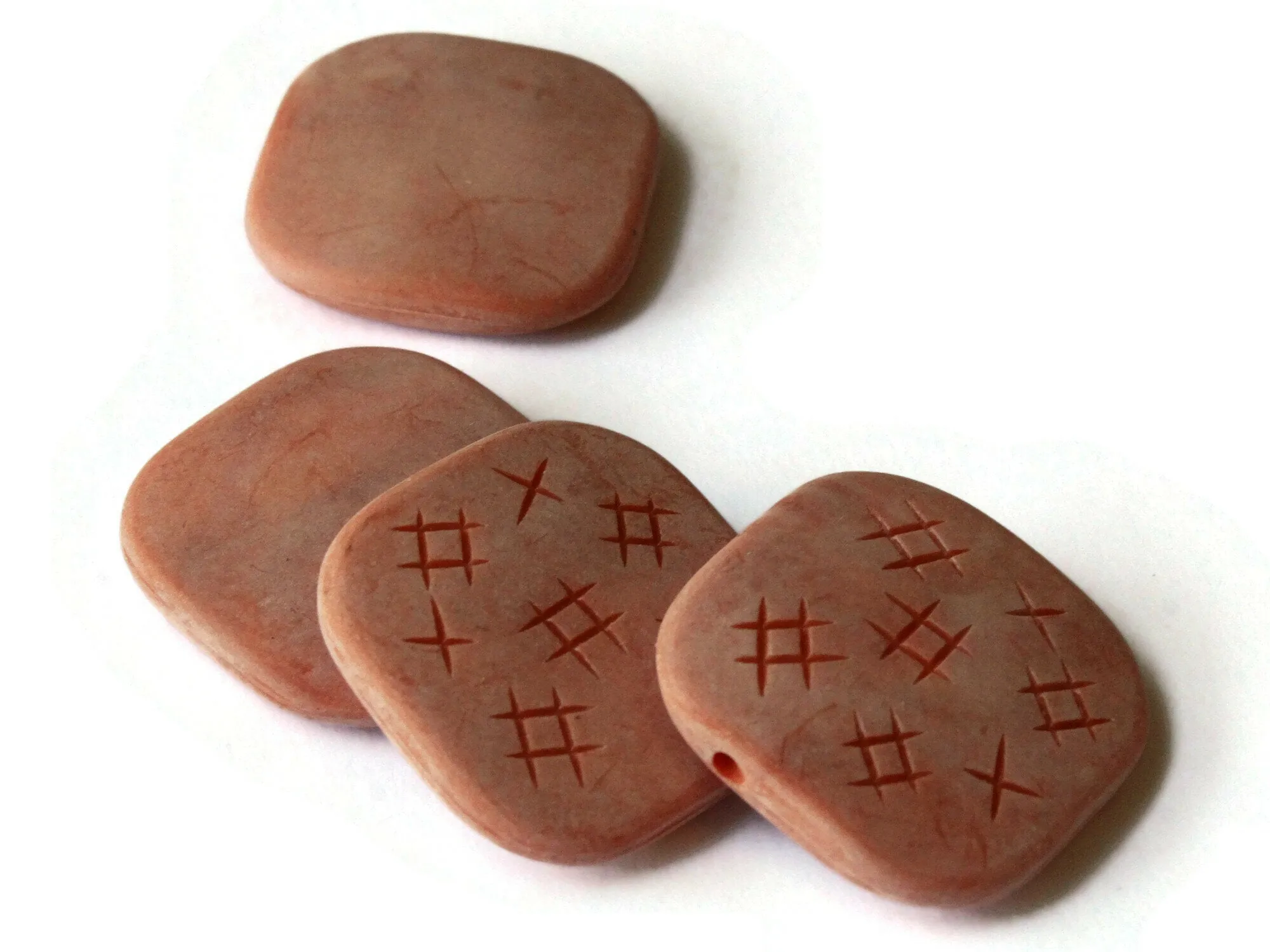 4 31mm Red Vintage Plastic Flat Square Beads