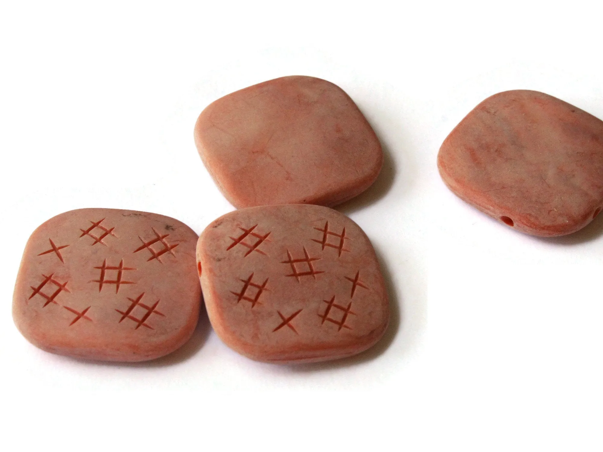 4 31mm Red Vintage Plastic Flat Square Beads