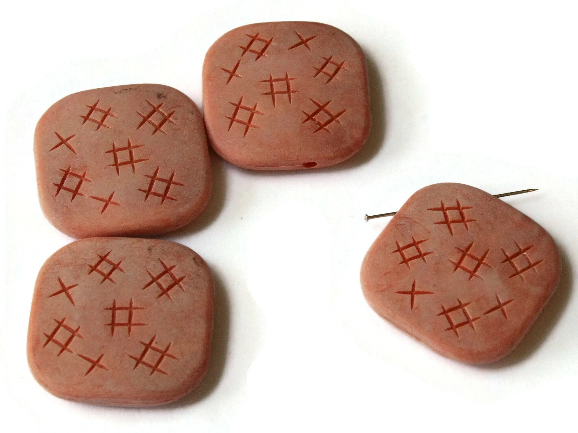 4 31mm Red Vintage Plastic Flat Square Beads