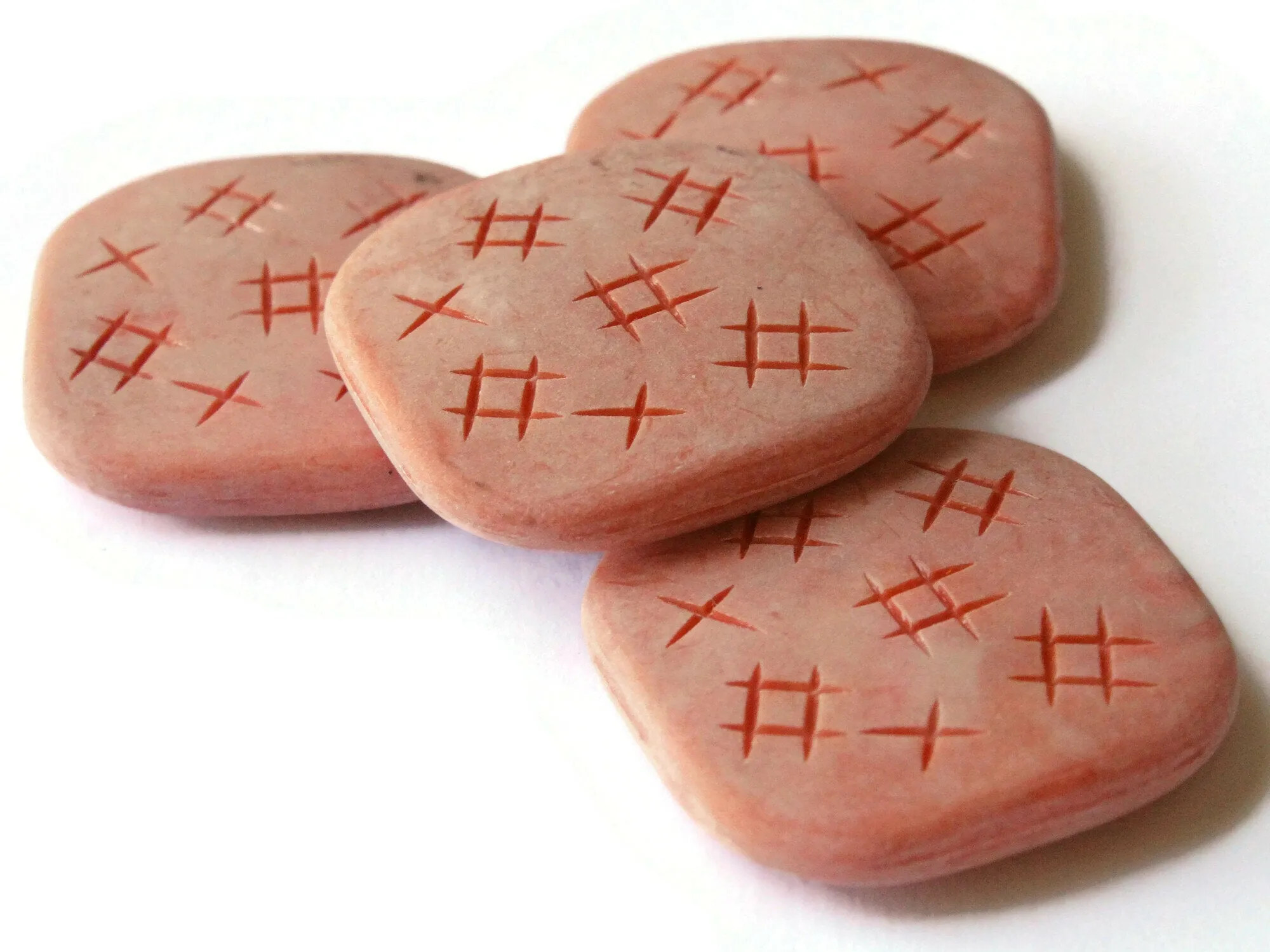 4 31mm Red Vintage Plastic Flat Square Beads