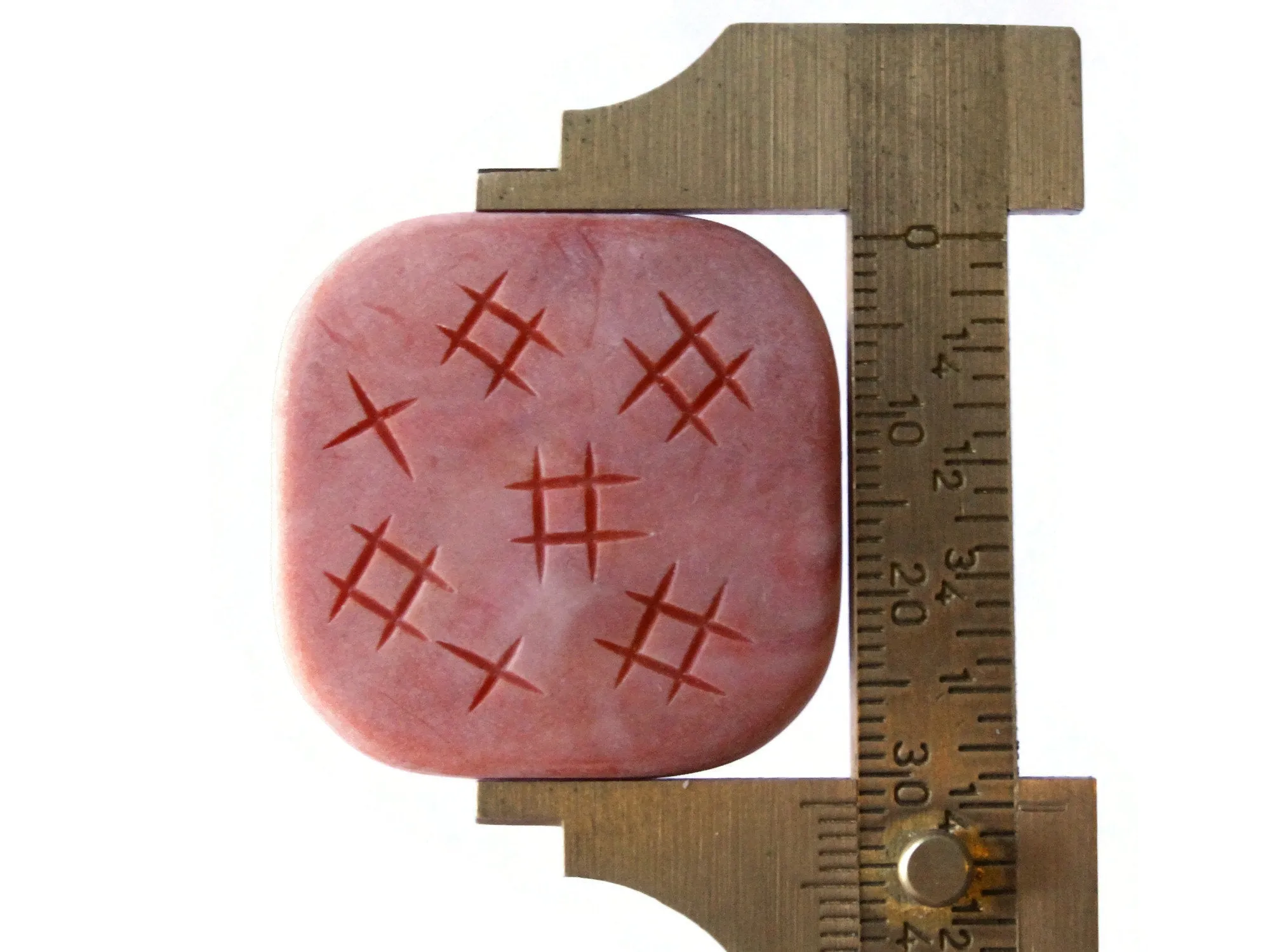 4 31mm Red Vintage Plastic Flat Square Beads