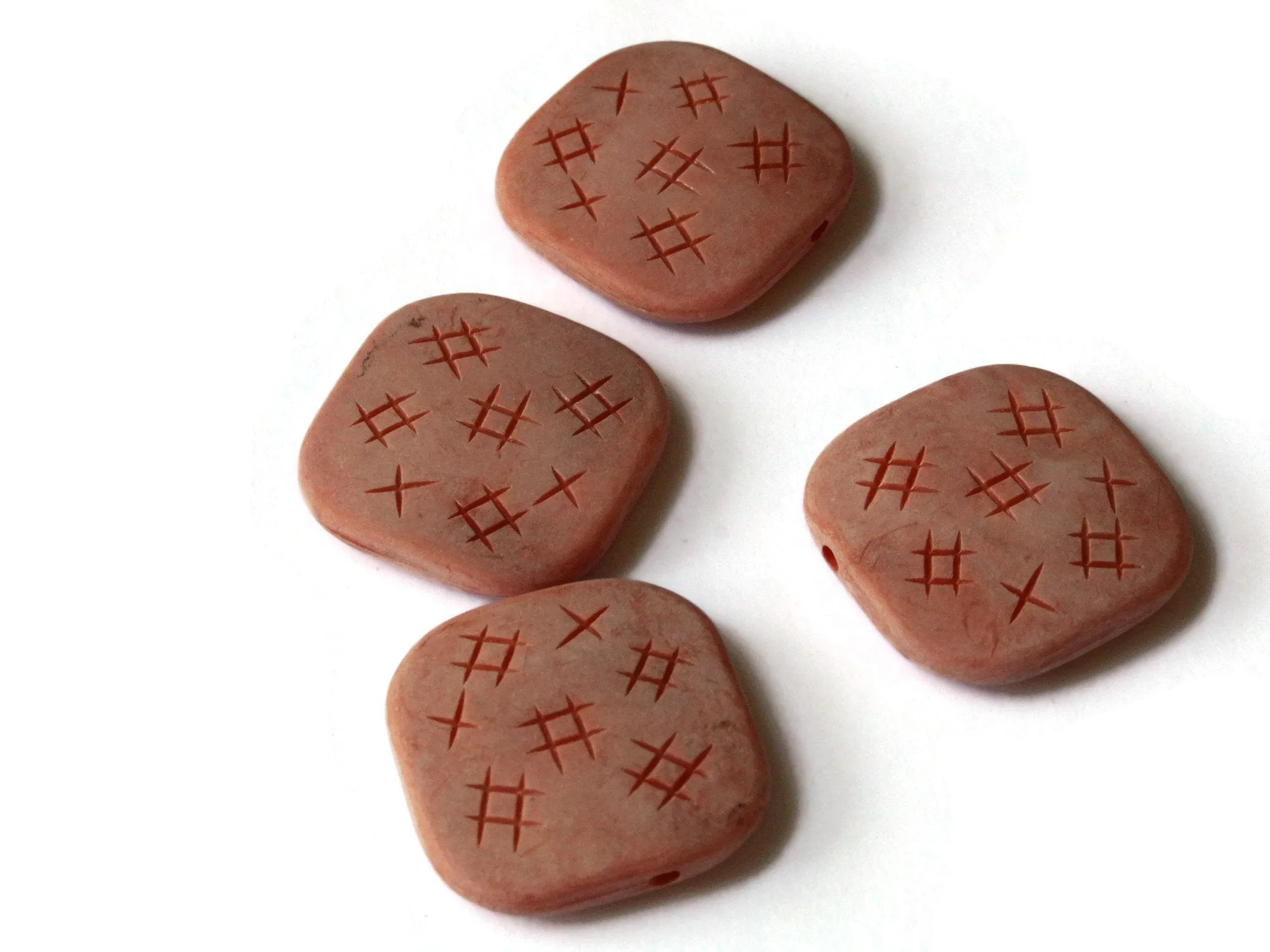 4 31mm Red Vintage Plastic Flat Square Beads