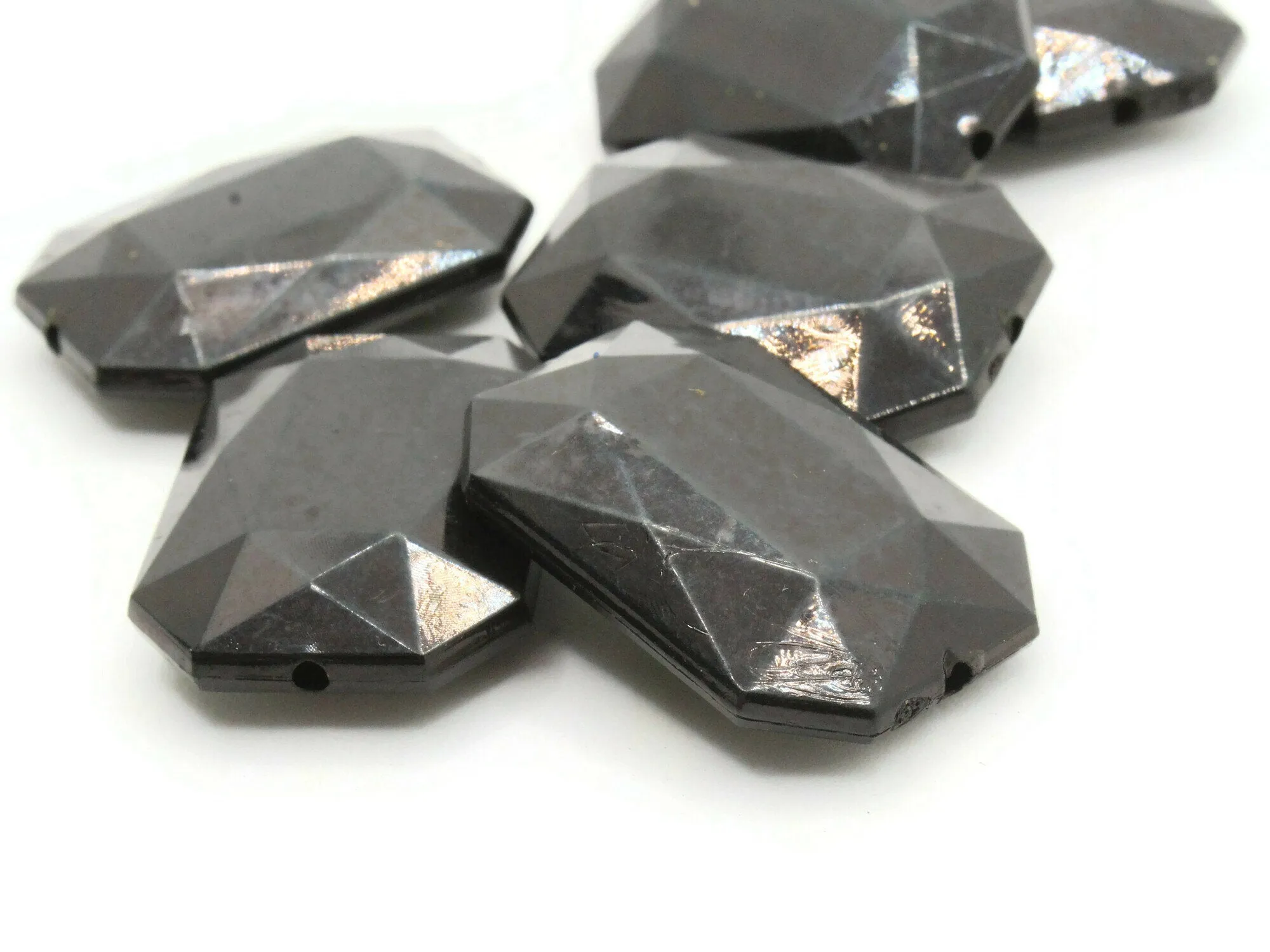 6 30mm Black Rectangle Acrylic Jewel Beads