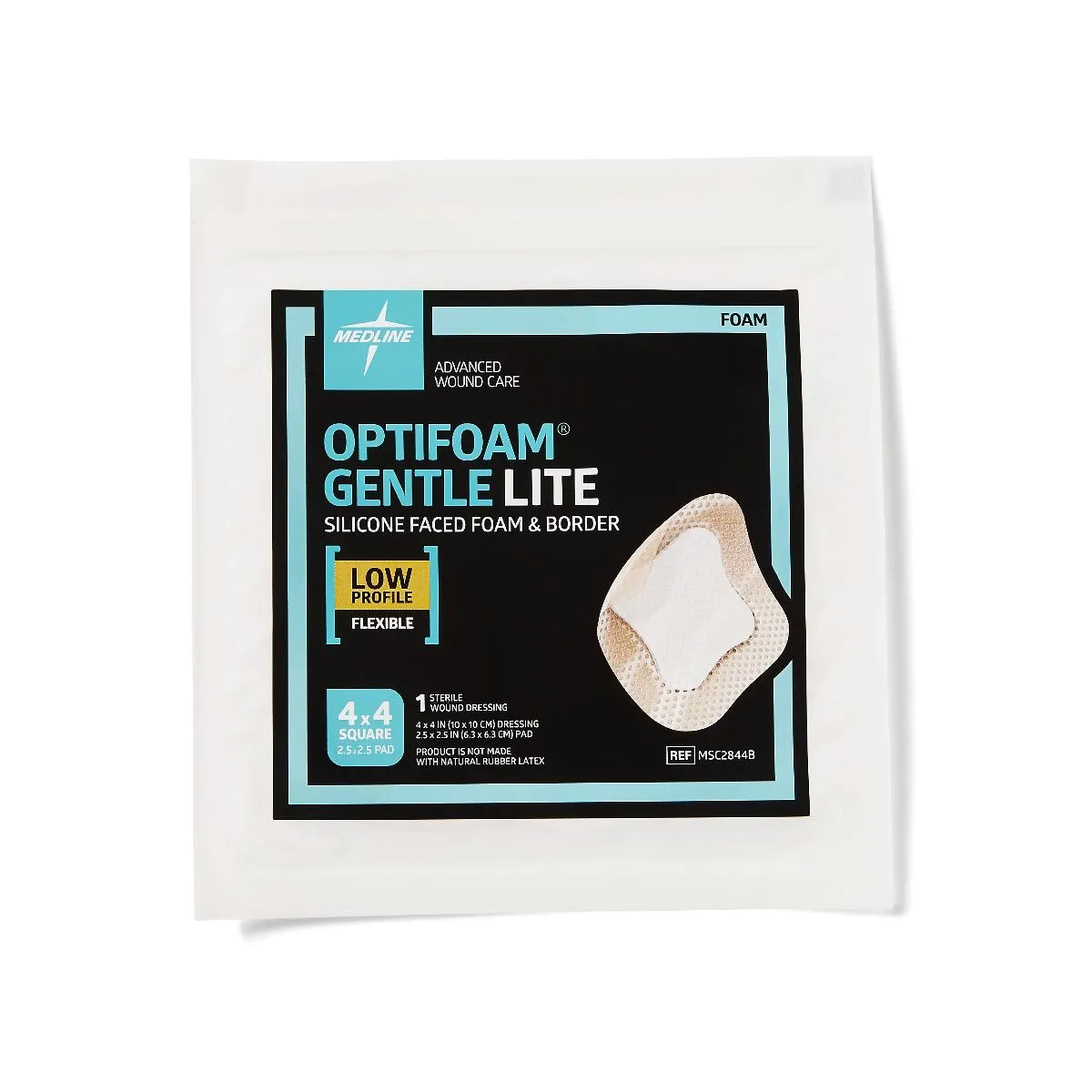 Optifoam Gentle Lite Foam Dressing, 4" x 4" with Border (case of 100)